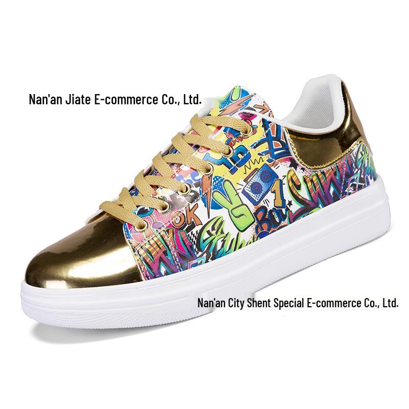Men s Trendy Graffiti Low-Top Sneakers with Thick Sole, Large Size 48 41 жёлтый/белый