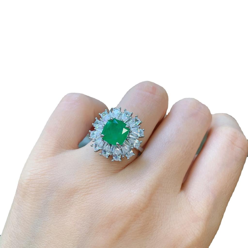Jewelry Simulation Colored Treasure Retro Style Ring, Shining Diamond-Set Women'S Ring Main Stone 9 * 9