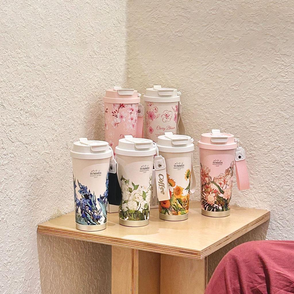 Isolerad Kaffemugg i Rostfritt Stål, Lily, för Resa: Sommarträdgårdsutgåva