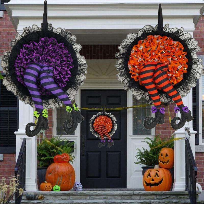 Wreath Garland Halloween Front Door Decor Pumpkin Witch Outdoor Indoor Prop Yard