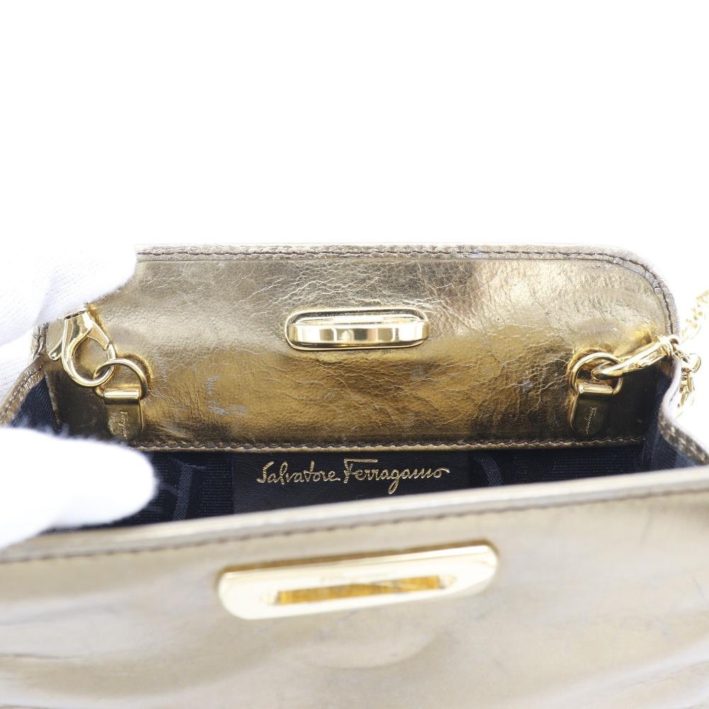 Salvatore Ferragamo ChainShoulder Shoulder Bag AQ214734 Gancini 2-way Clutch Gold Calfskin Women Used