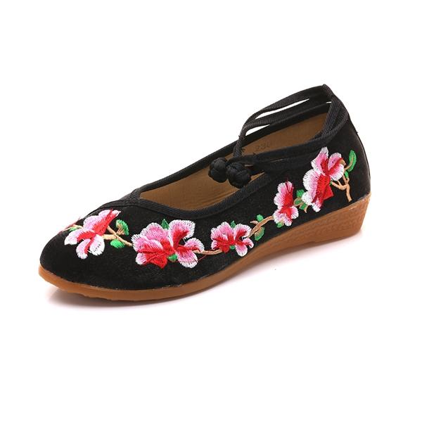 Buy Retro High End Flower Embroidered Ladies Cotton Fabric Shoes Ankle