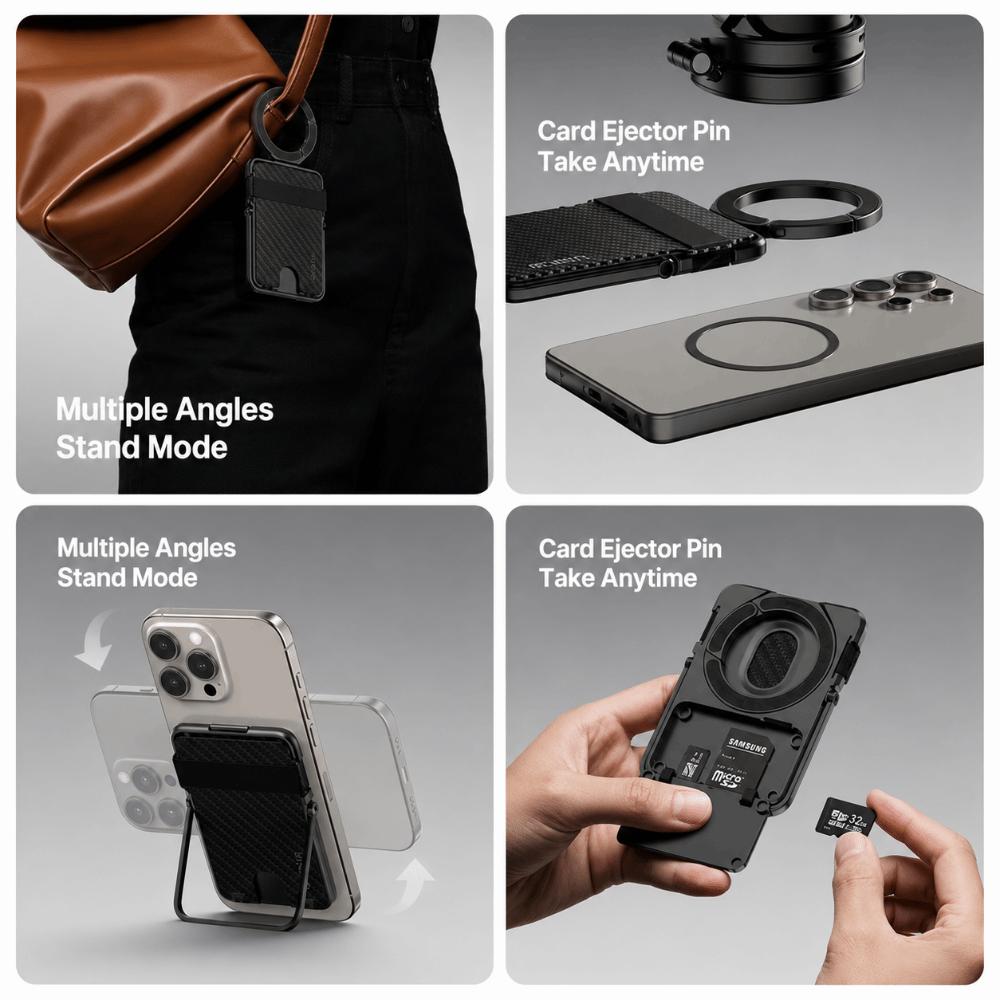 Foldable Phone Wallet Stand Carbon Fiber Texture Phone Card Stand  Mobile Phone