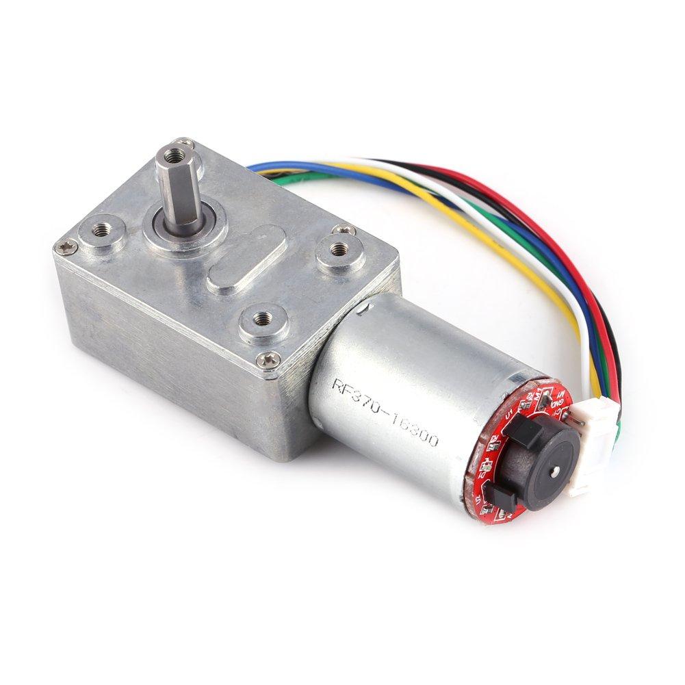 Walfront DC Worm Gear Motor 12V High Torque Reduction Gearbox with Encoder, Self-Locking, 6mm Output Shaft, 40RPM, Walfront Z6K1CO4W2A-04