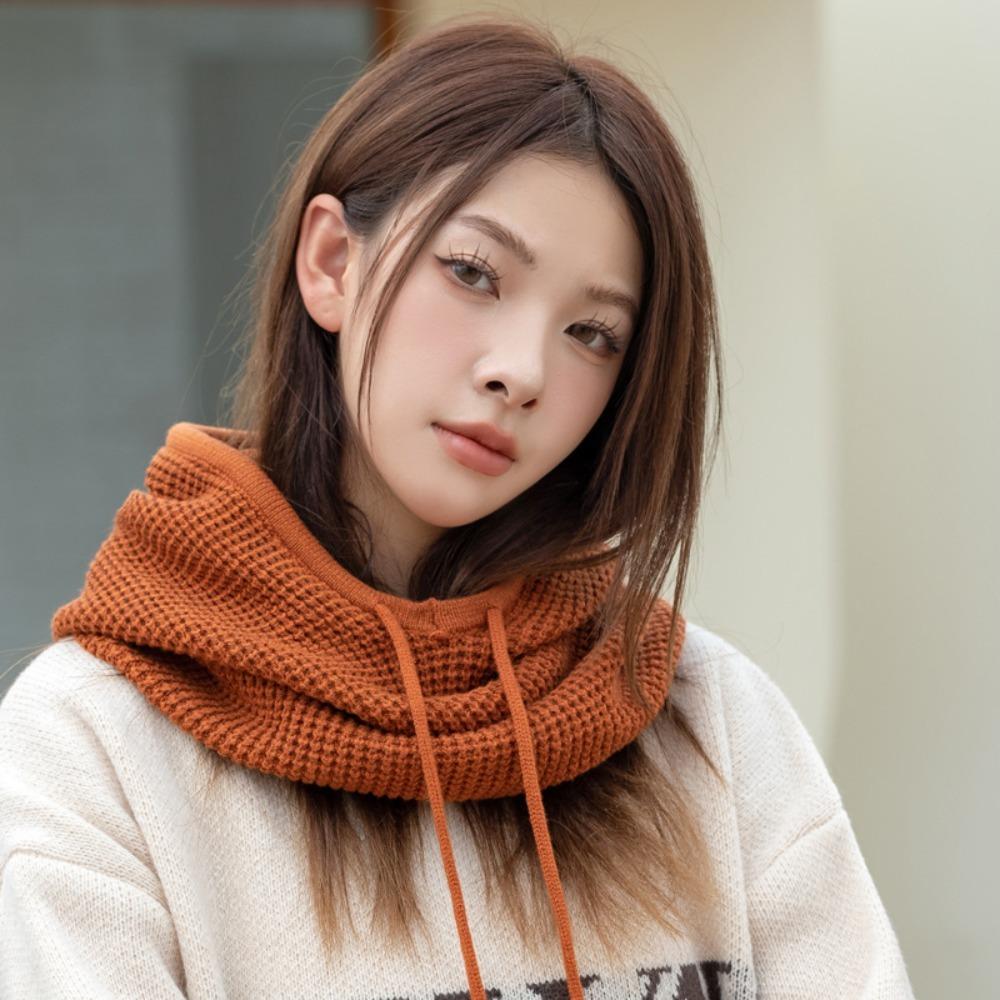 Warm Knitted Hooded Cap Ear Protection Scarf Hat Fashion Full-envelope Cap  Unisex