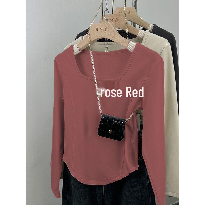 

Женская двухсторонняя бархатная футболка с квадратным вырезом, длинными рукавами и арочным краем «рыбья кость» L for 100-115 jin