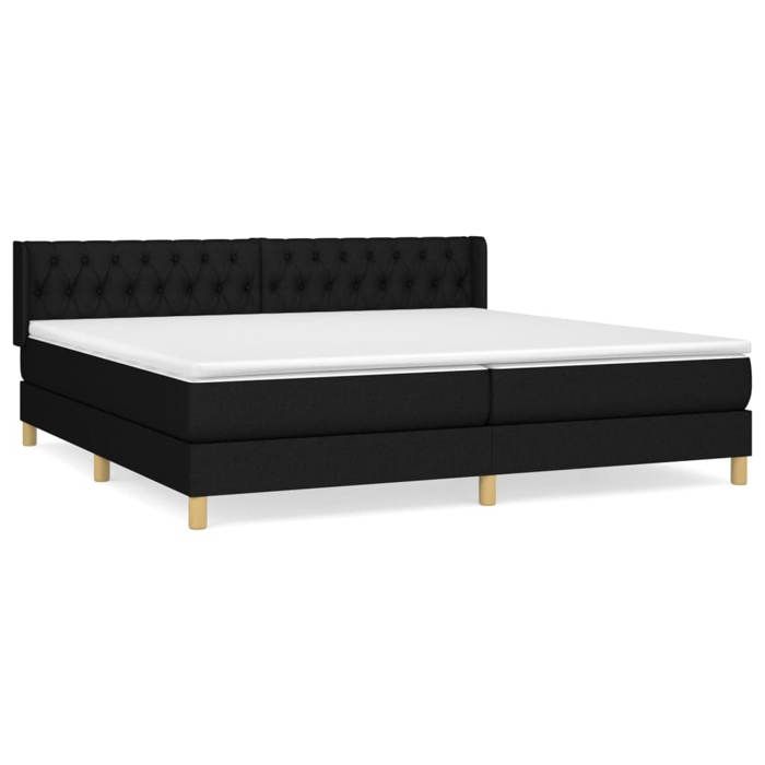 3130539 vidaXL Lit à sommier tapissier avec matelas Noir 200x200 cm Tissu