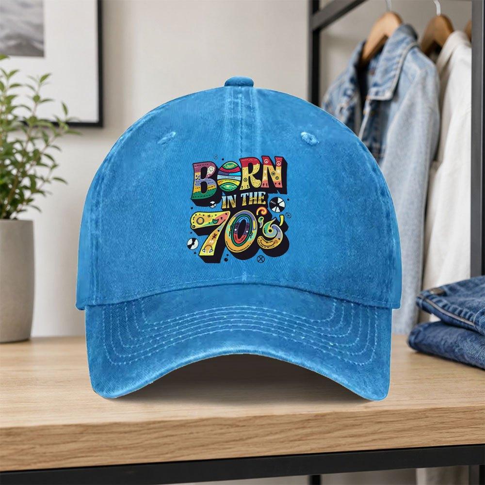 1pc Vintage 70s Retro Style Printed Washed Baseball Cap Classic Casual Unisex Allseason Duckbill Hat Adjustable Size Suitable