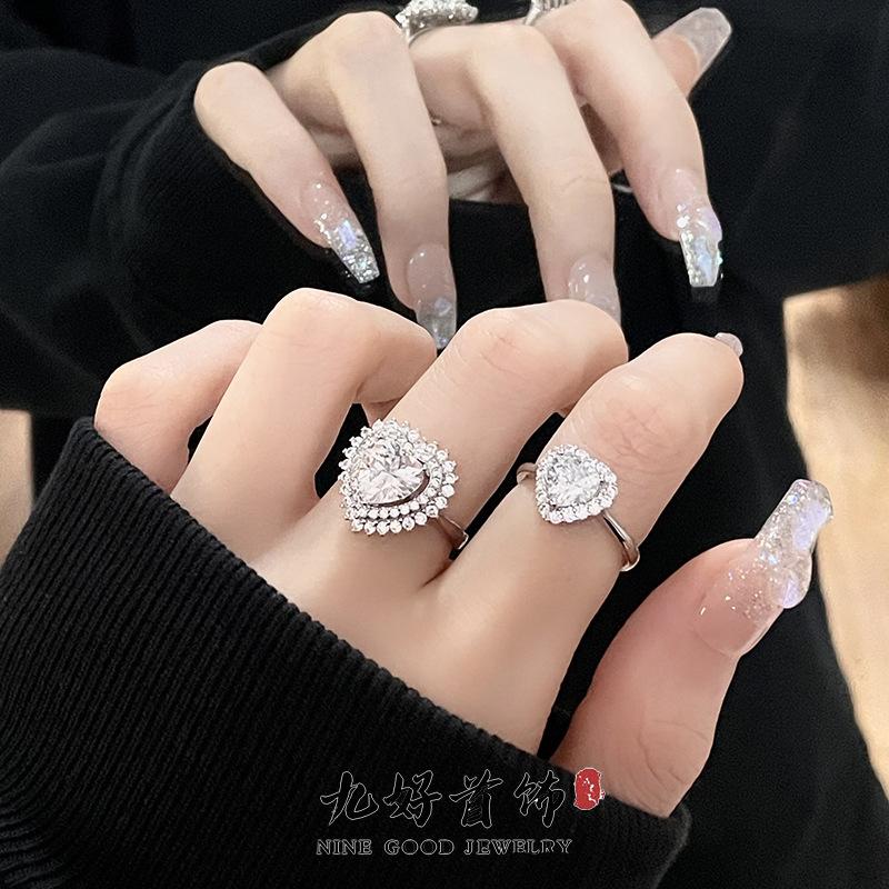 Caibao Light Luxury Main Stone Zircon High-End Sense Of Love Full Of Diamonds Simple Opening Ring Cold Wind