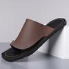 Herren Schwarze Leder Pantoffeln Einfache Flache Schuhe Sommer Weiße Flip-Flops Outdoor Römische Sandalen Braune Offene Zehen Strand Schuhe Übergröße