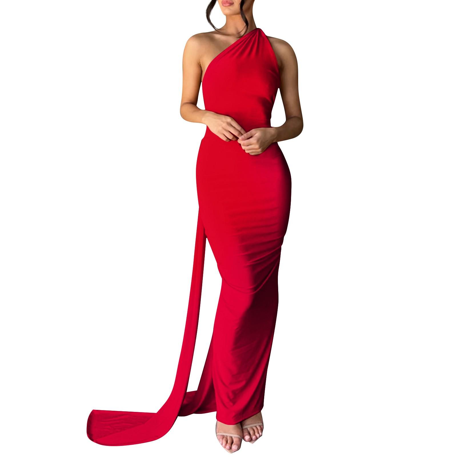 

Fashionable And Sexy Women s Summer Backless Pleated Slim Color Sleeveless Dress S червоний