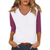 Women's Casual Fashion Sexy Comfortable V-neck Stitching Color Three-quarter Sleeve Top