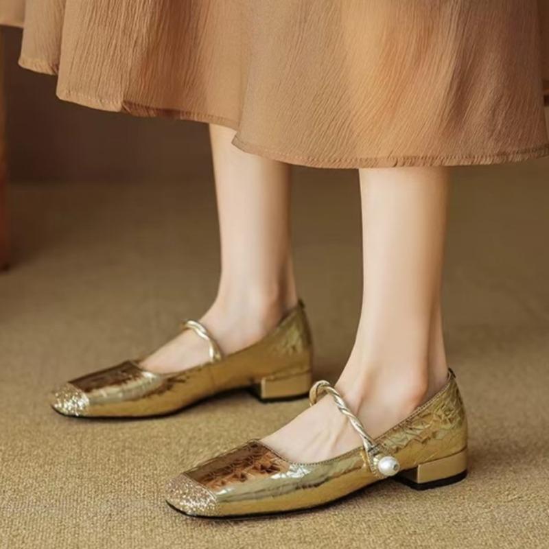 Square Heel Single Shoes Autumn New Square Toe Shallow Mouth One Strap Soft Sole Non-slip Kitten Heel Shoes