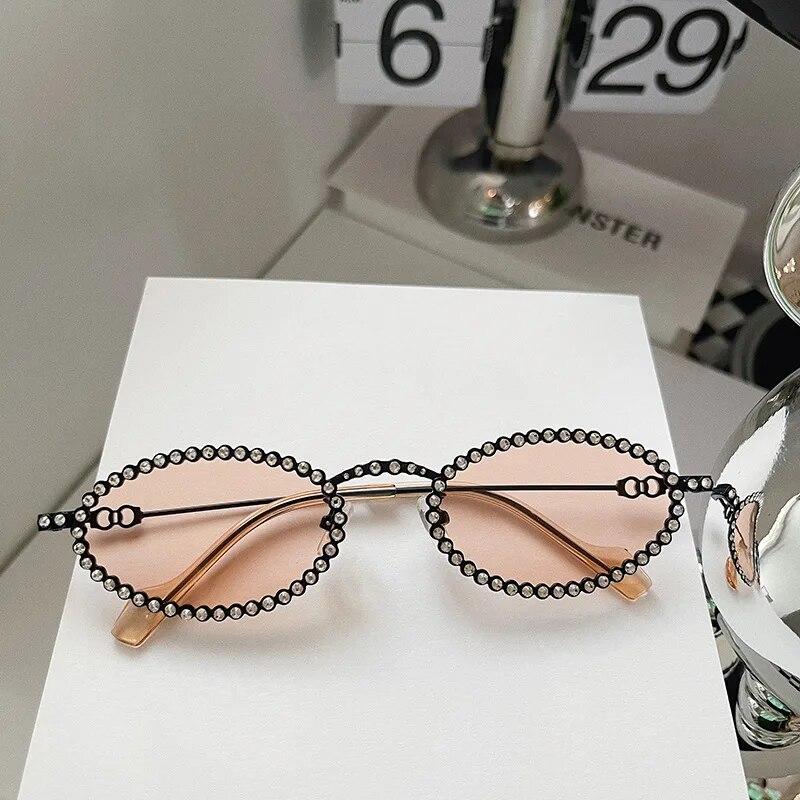 

Овальные женские солнцезащитные очки с бриллиантами, роскошные брендовые маленькие очки с бриллиантами, японские и корейские металлические трендовые украшения, Oculos De Sol