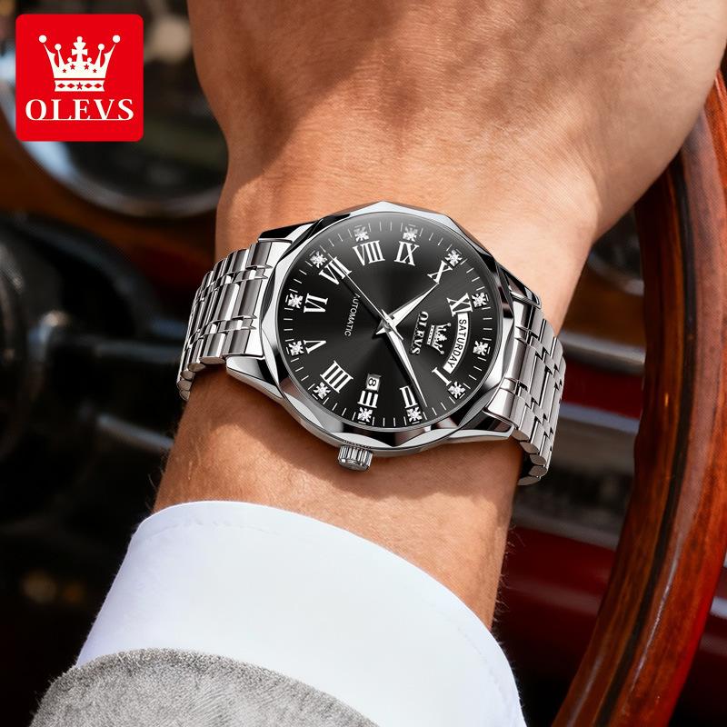 OLEVS Orologio Meccanico da Uomo Classico con Doppio Calendario - Orologio da Polso