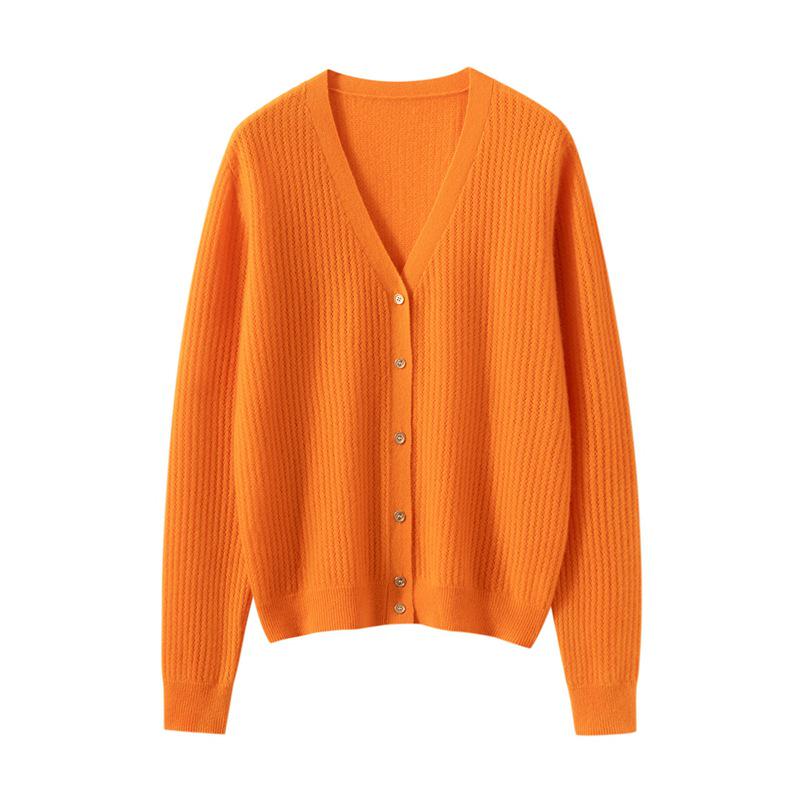 Women's 100% Pure Cashmere V-Neck Cardigan: Ribbed, Loose Knit Sweater Jacket, Slimming Base Layer Outerwear