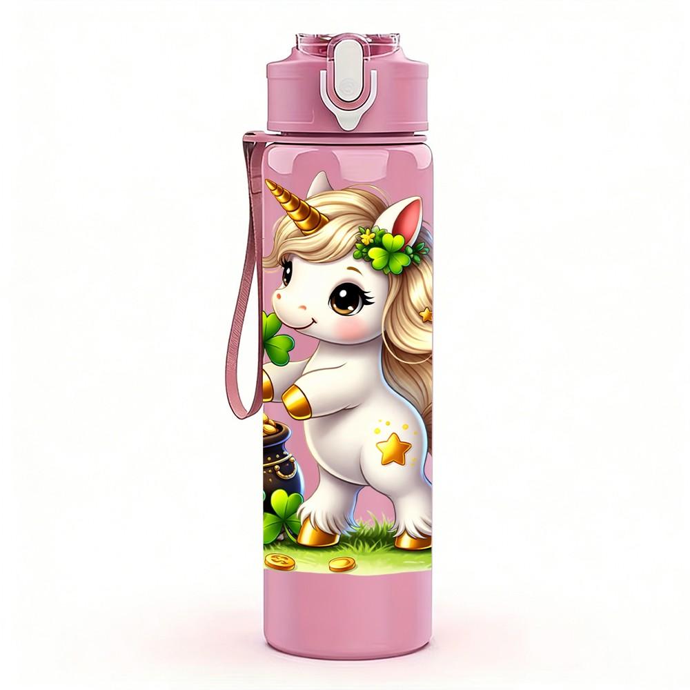 1PC Unicorn Treasure Horn Fantasy Art 750ml Color Plastic Sports Water Bottle Leakproof Flip Straw Lid Suitable for Sports Office Home Use