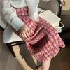 Pink Plaid Tweed Pencil Midi Skirt, CC Style, for Spring, Autumn, Winter