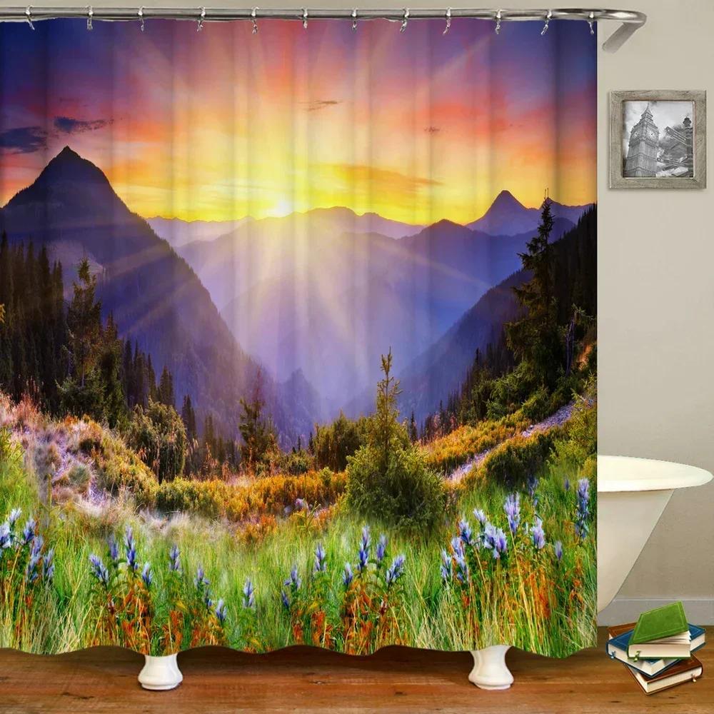 Forest Natural Scenery Shower Curtains 3d Printing Bath Curtains Polyester Washable Fabric With Hooks Home Decorative Screen
