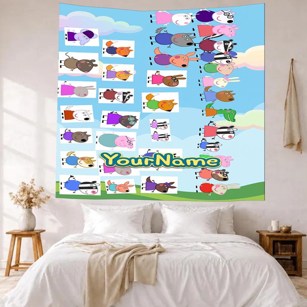 Peppa Pig Custom Your Name Wall Decor Tapestry Art For Pet Memorial Birthdaywedding Party Backdrop Family Gift