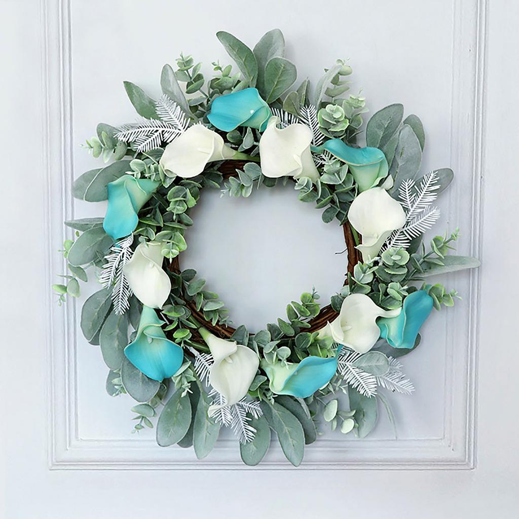 Artificial Flower Wreath Faux Floral Spring Wreath for Front Door Home Wall Window Party Holiday Decor PU Rattan White