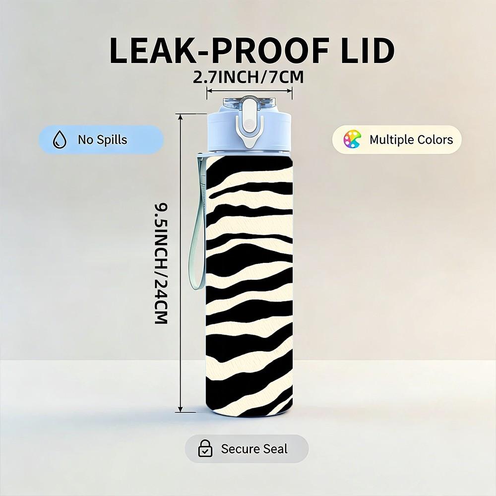 1PC Zebra Stripe Animal Skin Pattern Print 750ml Color Plastic Sports Water Bottle Leakproof Flip Straw Lid Suitable for Sports Office Home Use