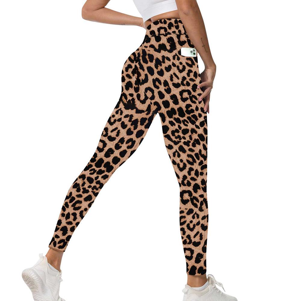 Leopardenmuster Yogahose für Damen Fitness Taschenstil Po-formend Taillenformend Sport-Tight Leggings Winddichte Leggings