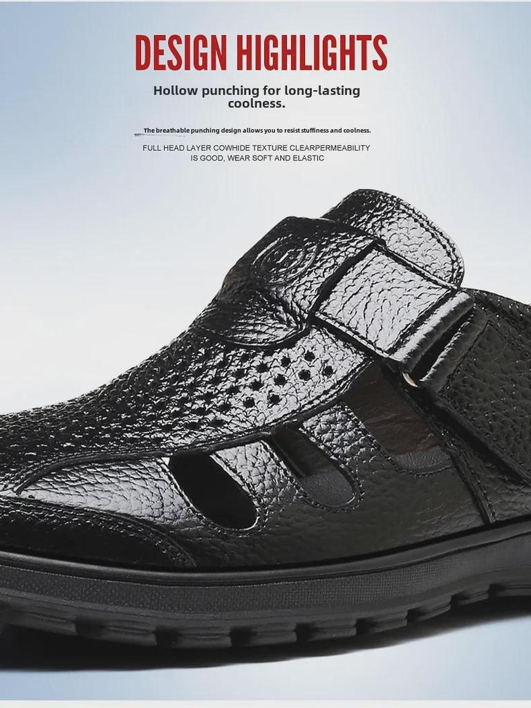 Herrsommar Sandaler i andningsbart läder - Svarta Casual Koreansk stil Formella skor