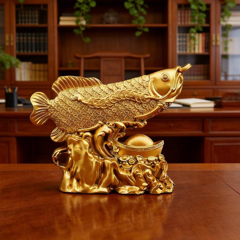 Elegant Arowana Fish Sculpture with Fengshui Symbolism Alloy Animal Figurine Ornament for Office Living Room Decoration