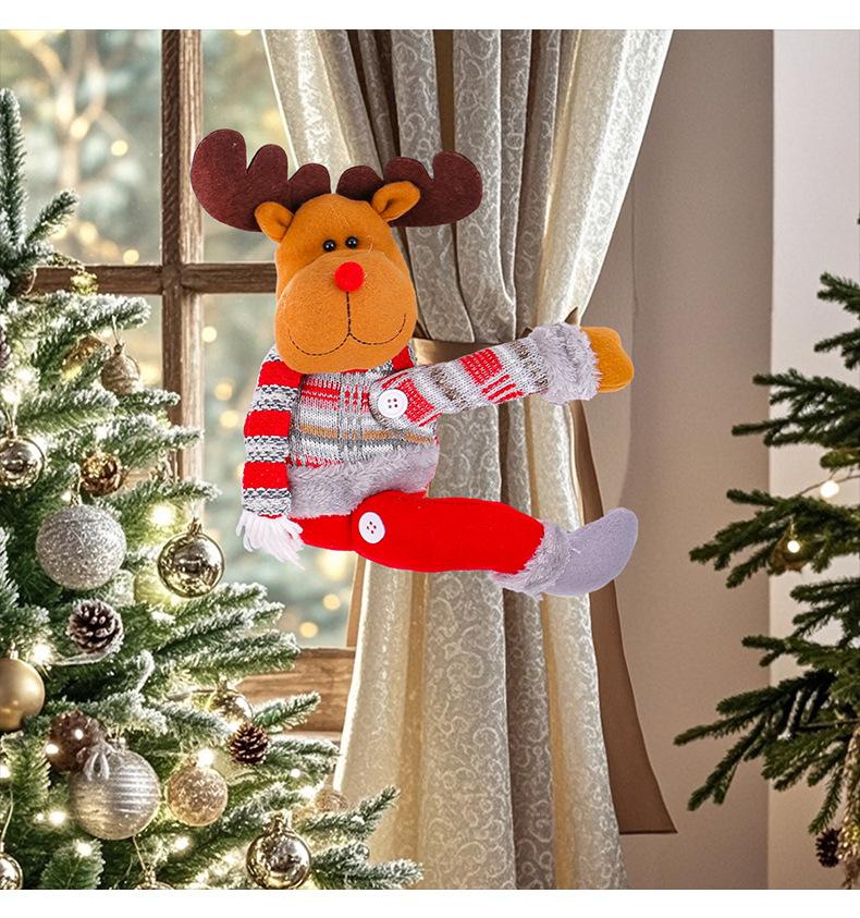 Christmas Curtain Buckle Decor Santa Claus Elk Snowman Cartoon Home Ornament Gift New Year Holiday Window Decoration Accessories