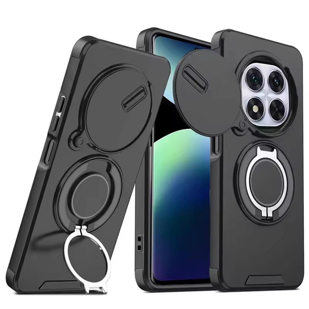 Matte Armor Ring Holder Phone Cases For Xiaomi Redmi Note 14 13 Pro Plus 14C 13 4G 5G Magnetic Slide Camera Protect Cover Fundas
