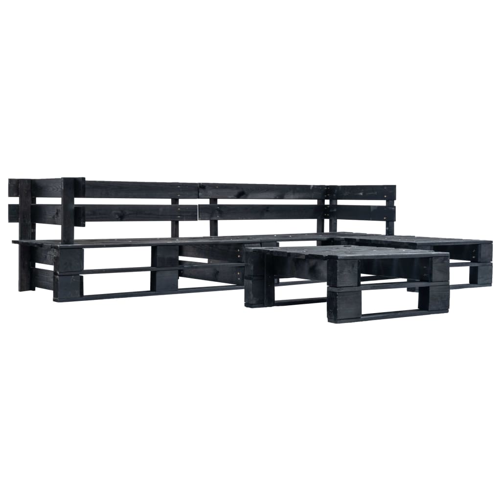 4 Piece Garden Pallet Sofa Set Black Wood