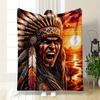 Feathered Headdress with Sunset, Desert, and River In the Background. for All Seasons Blanket Lunch Break Throw Gift