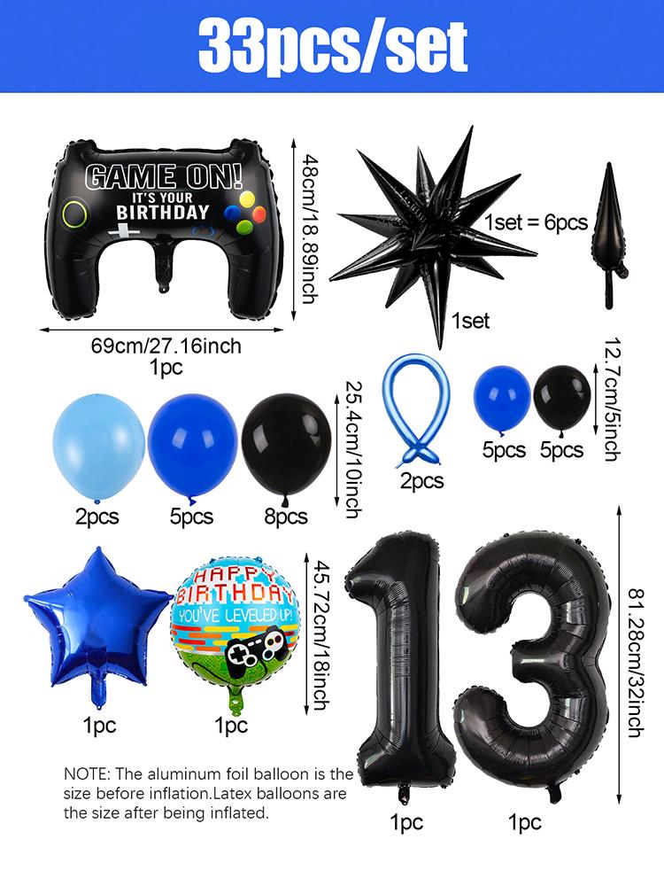 1set Video Game Theme Number Birthday Set Game Controller Balloons Black 1-15 Number Balloons Gamer Kids Birthday Party Decors
