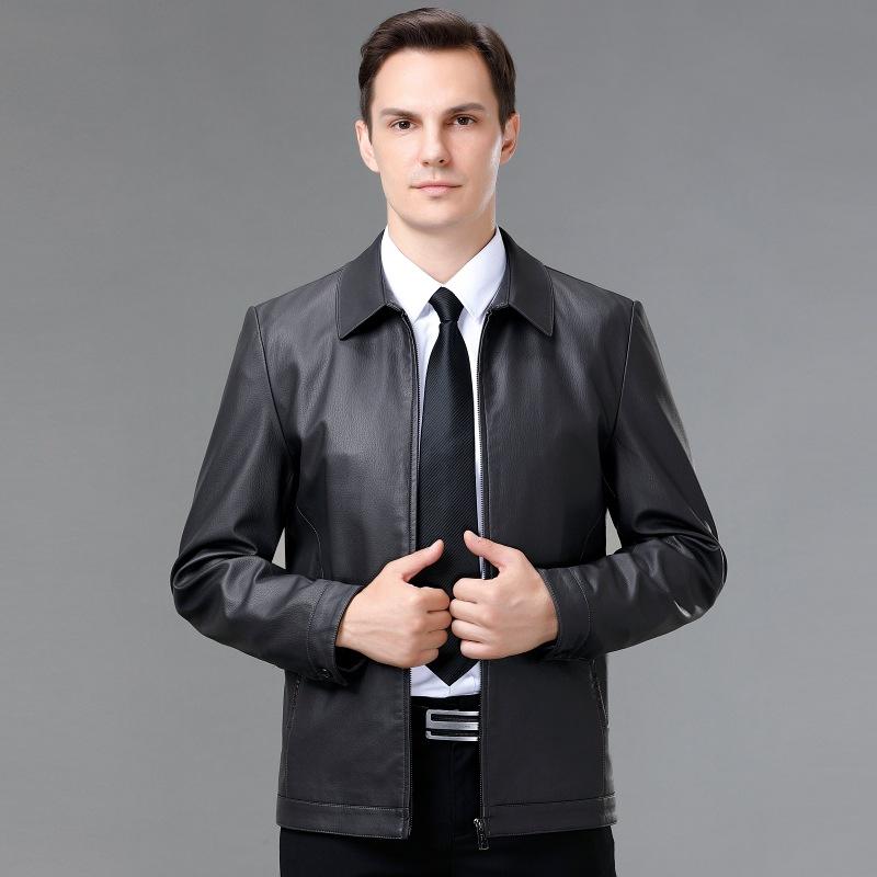 Genuine Leather Men's High-end Coat Sheepskin Middle-aged Business Casual Men's Stand-up Collar Velvet Jacket