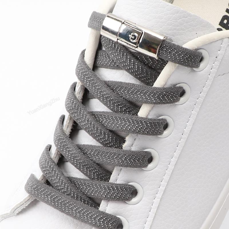 New Press Lock Shoelaces Without ties 8MM Width Flat Elastic Laces Sneakers Kids Adult No Tie Shoe laces for Shoes Accessories