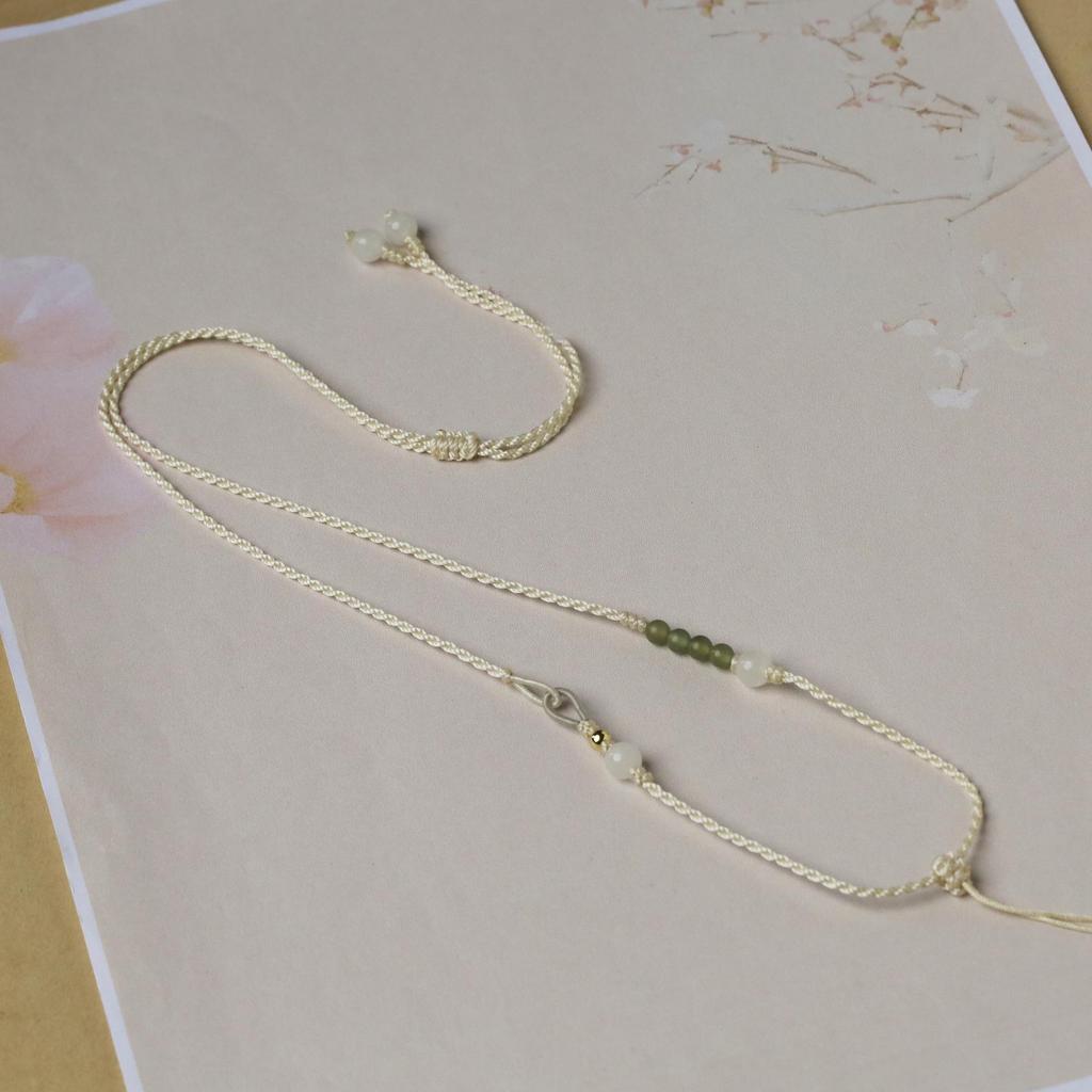 Hand-Woven Hetian Jade Abacus Bead Pendant Lanyard - Gold and Jadeite Pendant Rope for Men and Women