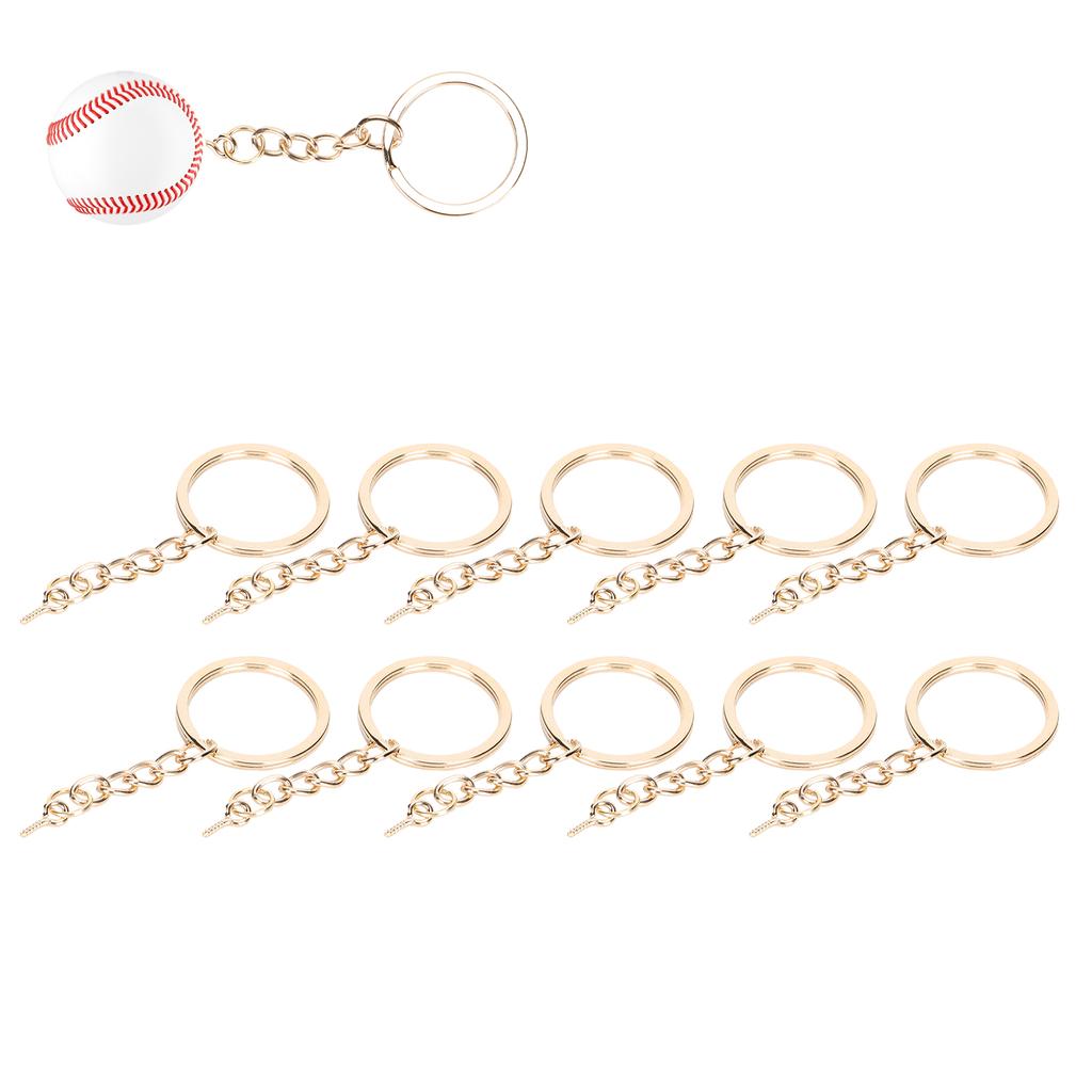 10pcs DIY Key Ring with Chain Portable Metal Key Chain Eye Screw Jewelry Pendant AccessoryGold 28mm