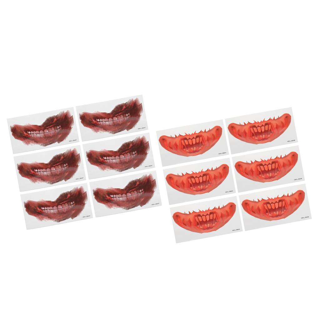6 Blatt Halloween Tattoo Sticker Horror Mund Wasserdicht Narbe Schorf Langlebig Streich Temporäres Tat