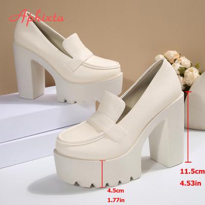 Aphixta Talons Hauts 11,5 cm Mocassins Femme Chaussures Plateforme 4,5 cm Slip-on Chaussures Décontractées Femme Cuir Mocassins Classiques Chaussures Femme