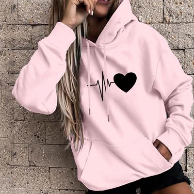 Felpa con cappuccio da donna con coulisse calda pullover stampa cuore felpa primaverile per l'uso quotidiano