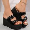 Women's Slippers Fashion Wedges Platform Sandals Retro Rivet Metal Buckle Slippers for Women Summer Open Toe Casual Beach Slides