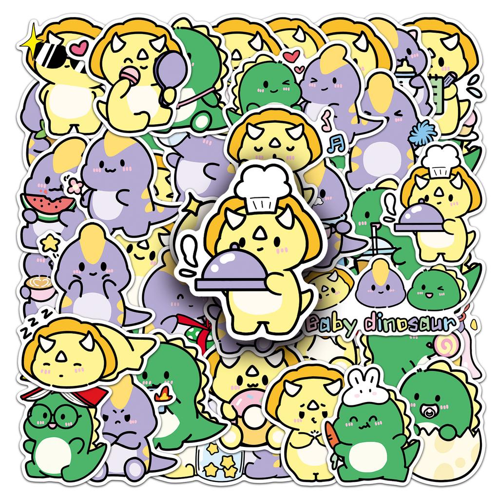 50 Little Dinosaur Graffiti Stickers Cartoon Cute Creative Guka Decorative Water Cup Mobile Laptop Stickers