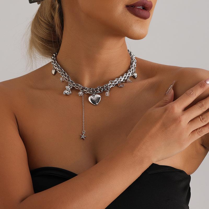 Fashion Trend Accessories Irregular Hand-Beaded Love Fringe Serpentine Pendant Mix Necklace Stainless Steel Jewelry