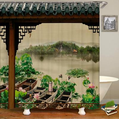 Cortina de ducha de baño 3D estilo chino paisaje estampado poliéster impermeable Cortina de baño cortinas decoración del hogar con gancho