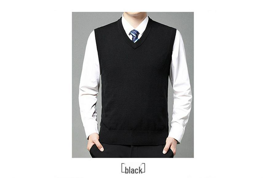 Autumn 2024 Men's V-Neck Loose Knit Wool Vest – Solid Sleeveless Style