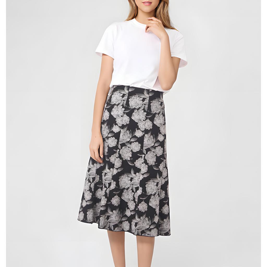 Women's Casual Printed Skirt, Floral Skirt, Trendy Temperament, A-line Skirt, Elastic Mid-length Skirt