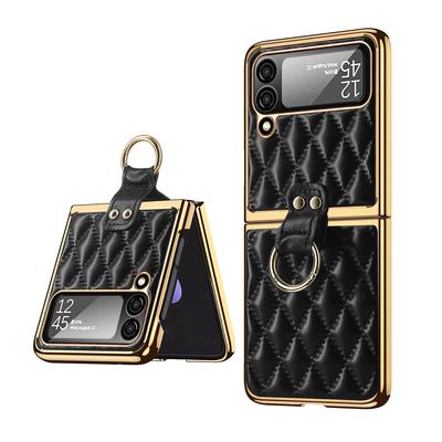 Για Samsung Galaxy Z Flip 4 Θήκη Rhombus Pu Δερμάτινο Ηλεκτροπλαστικό Πλαίσιο σκληρυμένο γυαλί Κάλυμμα Πλήρους Προστασίας