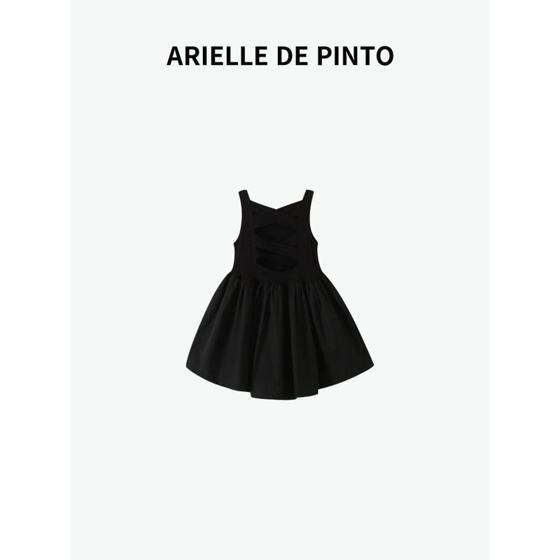 French Arielle De Pinto Girl Dress Summer Kids Classic Style Backless Dress Western Style Dress Black 140