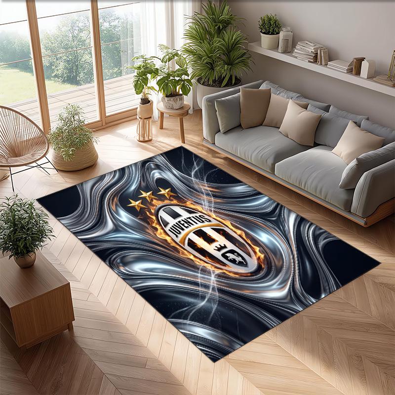Juventus FC Printed Flannel Area Rug Non Slip Soft Polyester Floor Carpet Indoor Decor Mat for Bedroom Living Room Sofa